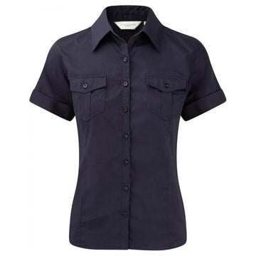 chemise manches courtes femme bleu marine