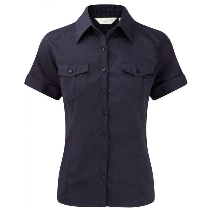 chemise manches courtes femme bleu marine