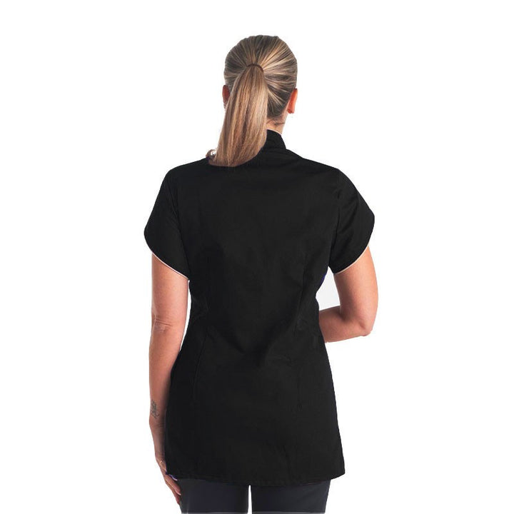 Blouse Esthéticienne Magnolia Noir Liseré Or - MANELLI de dos