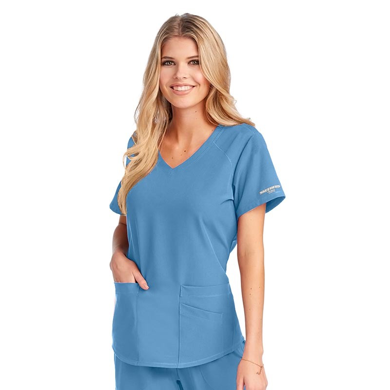 Tunique Médicale Femme Blanche Col V - SKECHERS I BLEU 