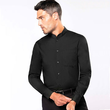 Chemise de Serveur Col Mao Noir Manches Longues