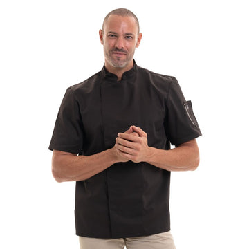 Veste de Cuisine noire  Moka, manche courte, haut de gamme Robur