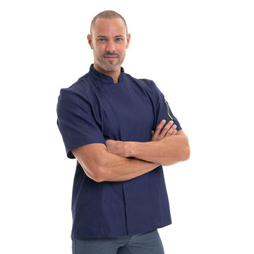 Veste de cuisine en jean, coupe droite, bouton pression