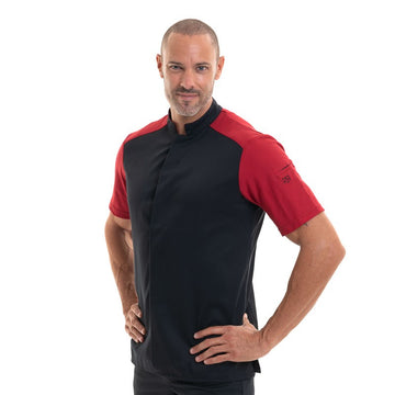veste de cuisine noire et rouge pour homme robur