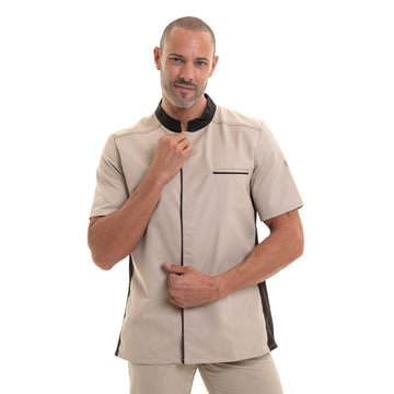 Veste de Cuisine ABAX écru/moka Manches courtes - ROBUR
