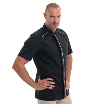 veste de cuisine élégante noire à liseré beige