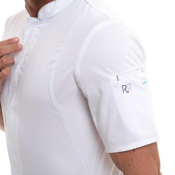 veste de cuisine robur bolt à détails ton sur ton blanc