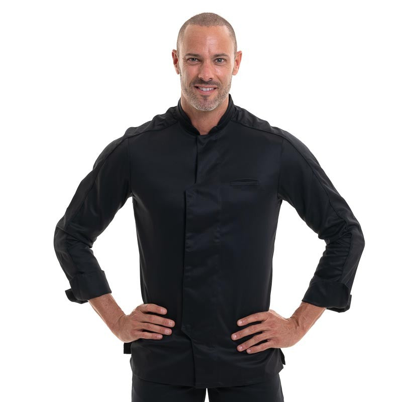 Veste de Cuisine Bergame à Manches Longues Noir - ROBUR - Double col officier