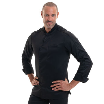Veste de Cuisine Bergame à Manches Longues Noir - ROBUR - liserés ton sur ton