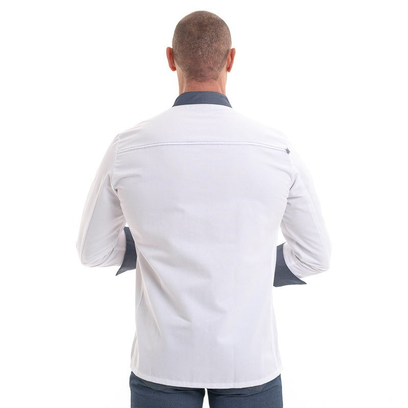 veste de cuisine abax blanche detail denim manches et col robur