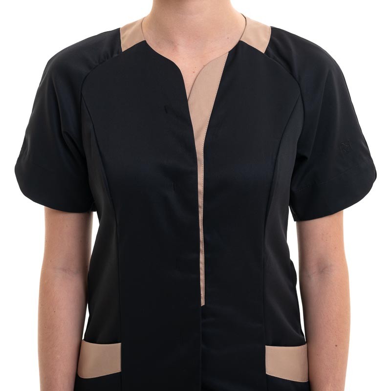 blouse pour prothesiste ongulaire noir et beige