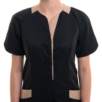 blouse pour prothesiste ongulaire noir et beige