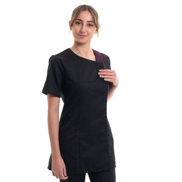 blouse medicale noir et prune pour femme