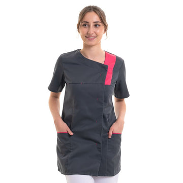 blouse infirmiere grise avec liseré rose