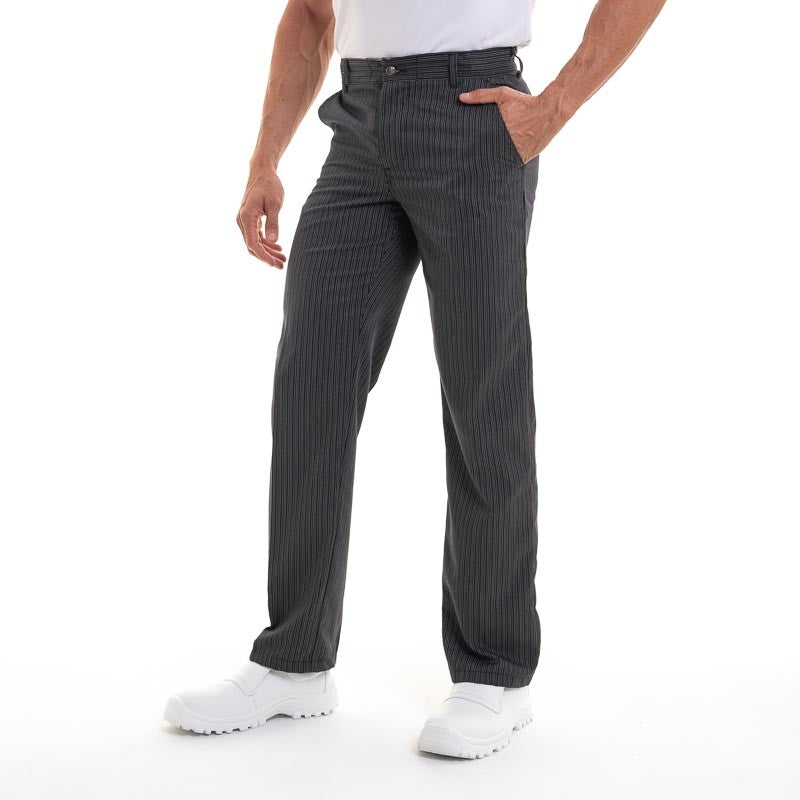 Pantalon de cuisine à pince noir rayé Robur