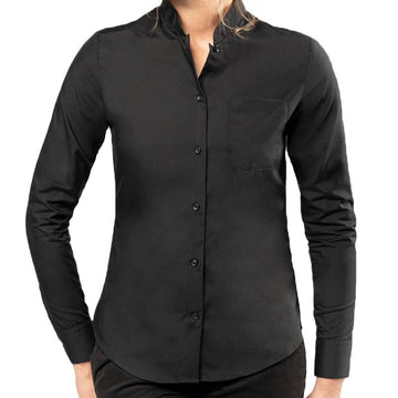 Chemisier de Service Femme Col Mao Noir Manches Longues - TOPTEX
