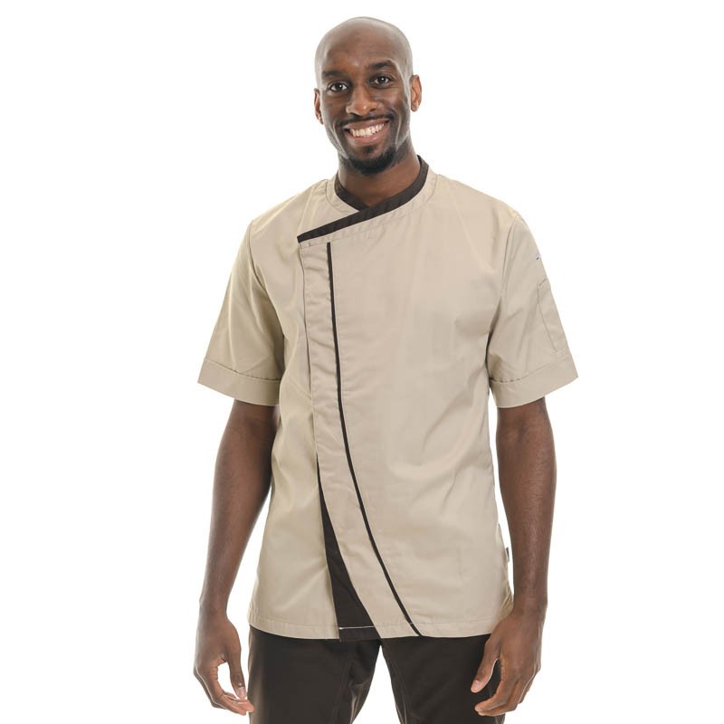 Veste de cuisine homme beige liseré marron lafont