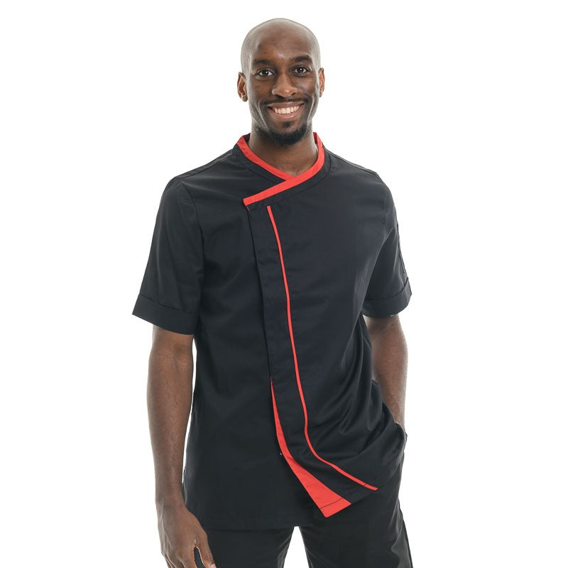 Blouse de cuisine noir liseré rouge Parsley Lafont pas cher