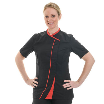 Veste de boucher femme noir et rouge