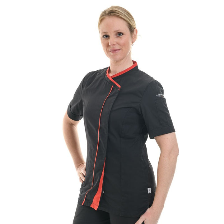 veste cuisine noir et rouge fete lafont