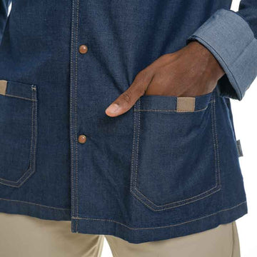 veste cuisine jean détail beige