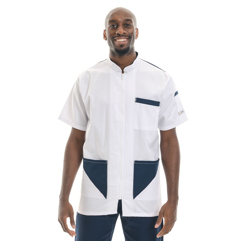 Blouse médicale homme Blanc Bleu marine Sacha - MANELLI