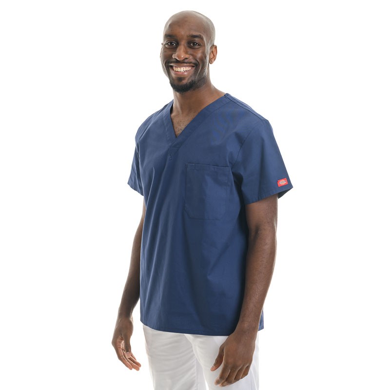 Tunique médicale col V mixte bleu marine