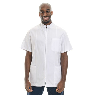 Blouse Blanche Col Officier Fermeture Eclaire