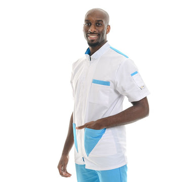 Blouse medicale 2 poches laterales bleu turquoise Manelli