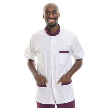 Blouse médicale homme col bordeaux - Claudio manche courte promo pas cher confort