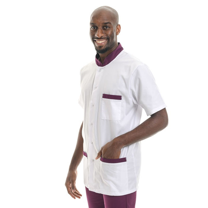 Blouse médicale homme col bordeaux - Claudio manche courte promo pas cher confort