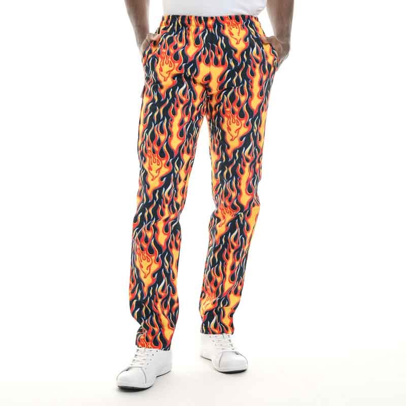 Pantalon de cuisine motif flammes homme ou femme pas cher