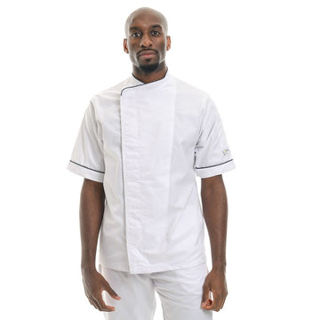 Veste de boulanger Blanche Liseré Noir manches courtes - Manelli