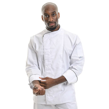 Veste de cuisine blanche grande taille lis. noir - ML - MANELLI