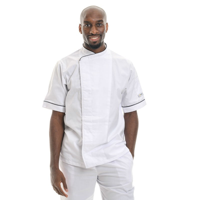 Veste de cuisine blanche grande taille lis. noir - MC - MANELLI