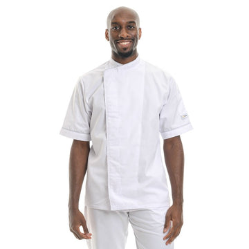 Veste de cuisine blanche grande taille lis. gris clair - MC - MANELLI