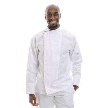 Veste de cuisine blanche grande taille lis. bordeaux - ML - MANELLI