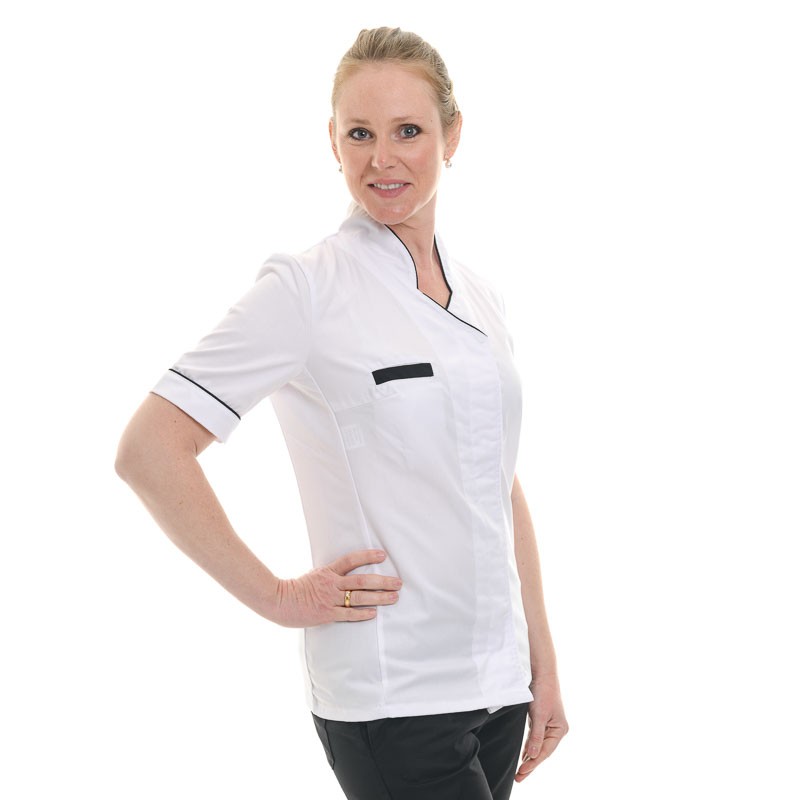 veste de cuisine noire liseré femme