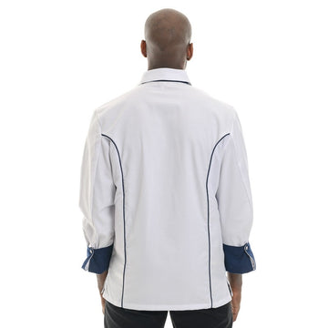 Dos de la veste de cuisine homme Casualcook blanche à manche longues de Manelli