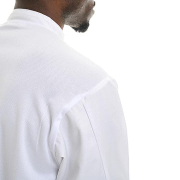 Détail du dos aéré et de sa maille respirante modèle White Manelli en manches longues