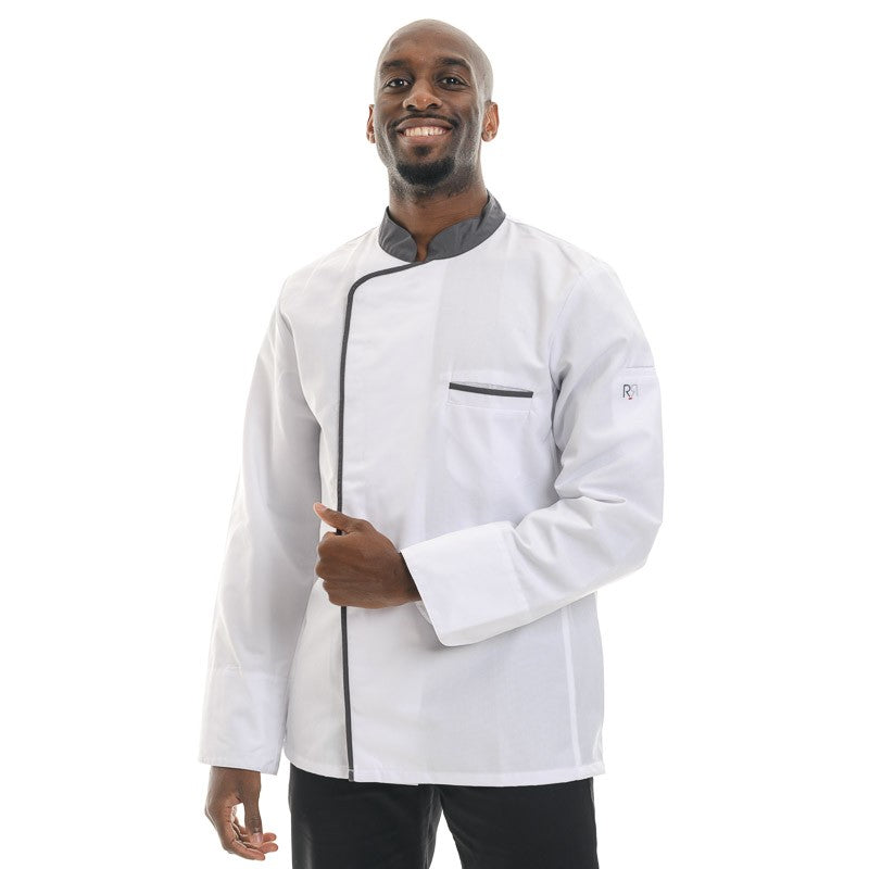 Veste de Cuisine de la Marque Robur Blanche Liseré Anthracite à Manches Longues