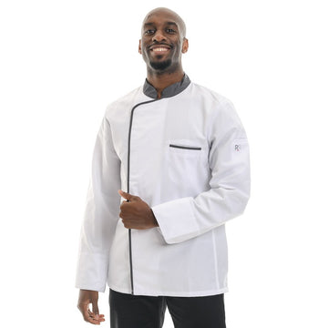 Veste de Cuisine de la Marque Robur Blanche Liseré Anthracite à Manches Longues
