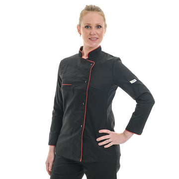 Veste de cuisine femme liseré rouge manches longues