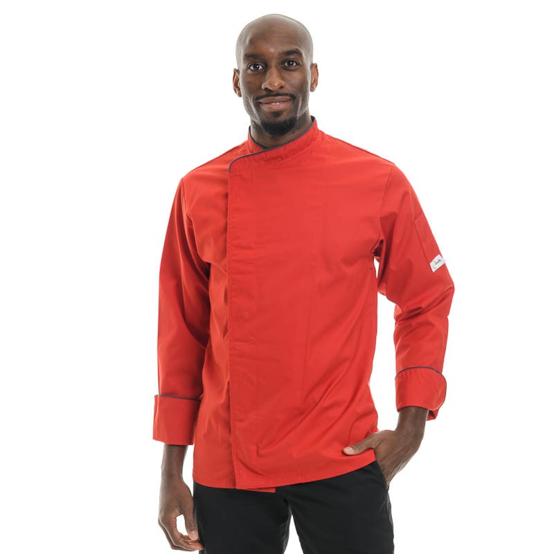veste de cuisine rouge à manches longues personnalisable