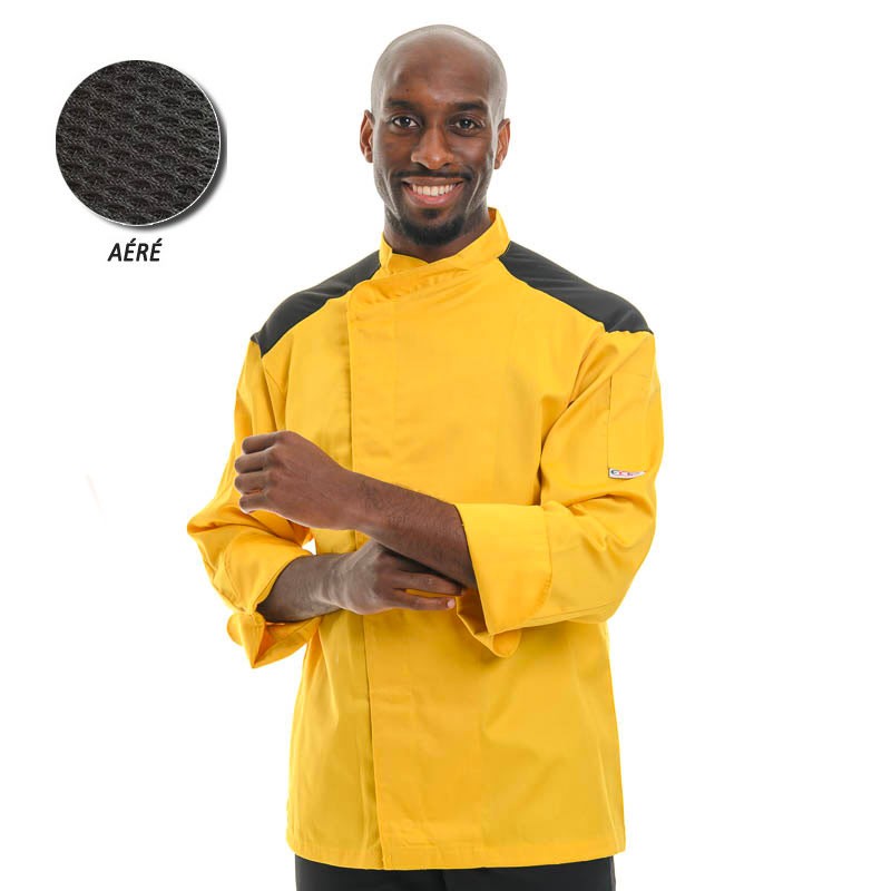 Veste de Cuisine Jaune, boutons pression caché sous glissière