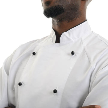 Veste de cuisine LINO, blanche à boutons noirs, légère dos respirant