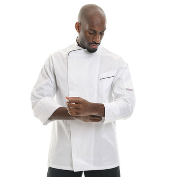 Veste de Cuisine microfibre blanche liseré noir