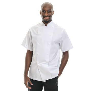 CLASSIC CHEF JACKET, blanche et sobre. Boutons à attacher