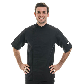Veste de Cuisine Noire Dos Aéré - MC, manches courtes boutons pressions