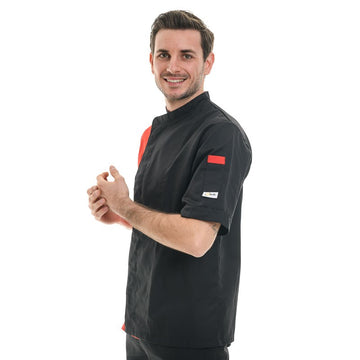 Veste de boucher noir / rouge poche à stylo